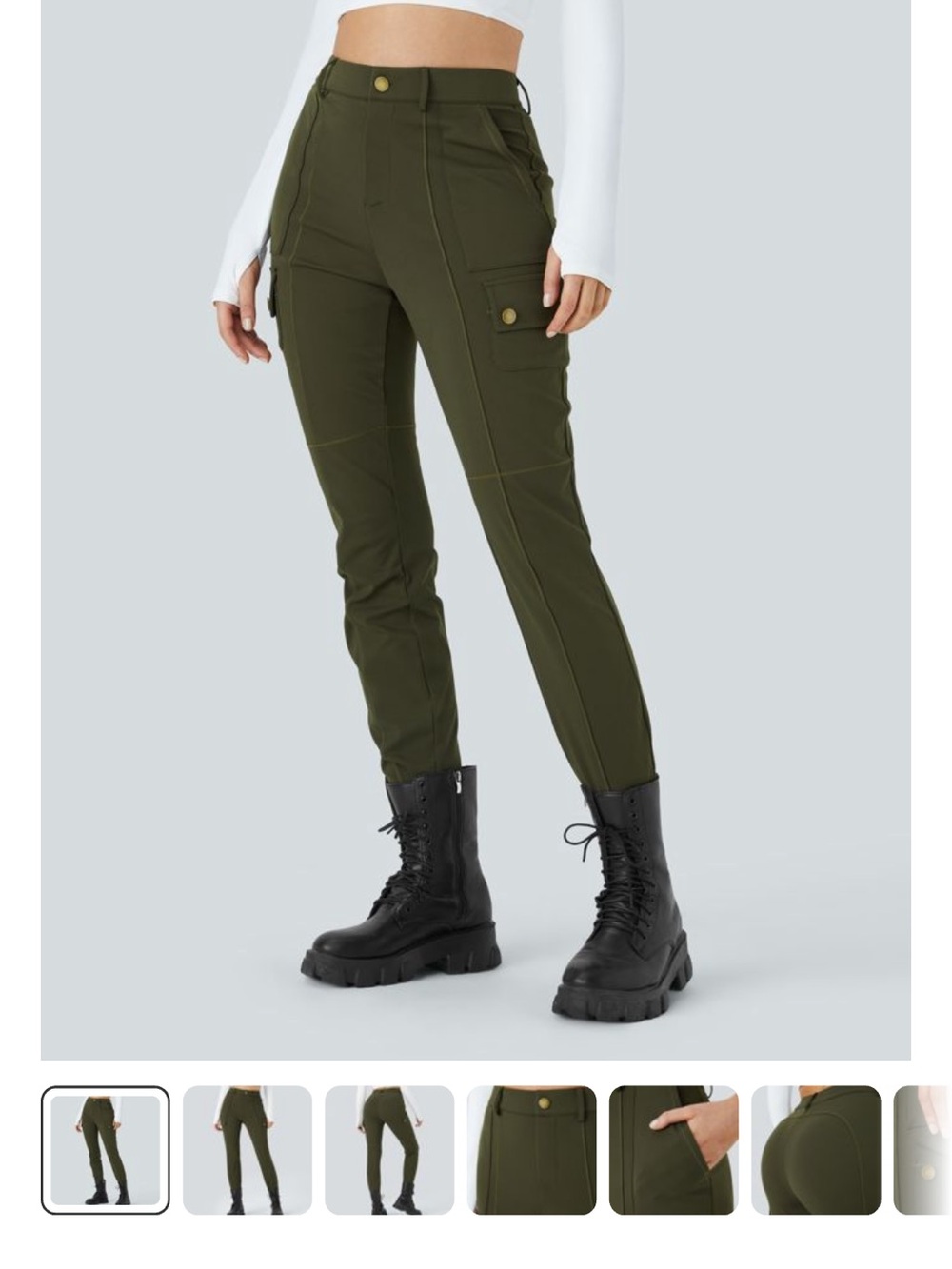 HALARA High-Rise Olive Cargo Skinny Pants for Women